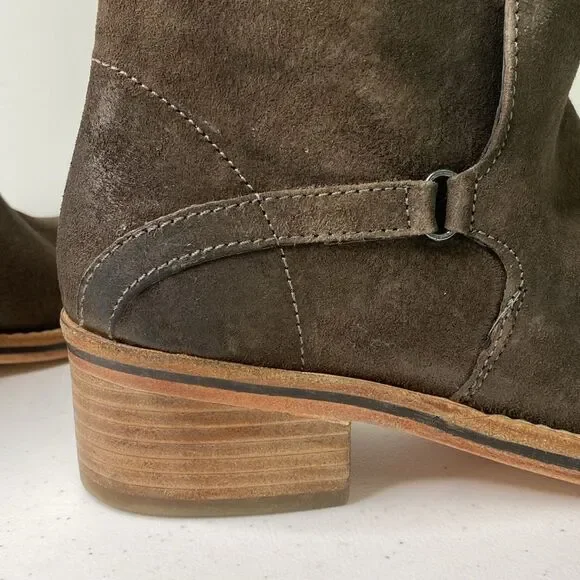 Diba True Suede Distressed Caspian Pull-On Bootie Low Stack Heel Square Toe